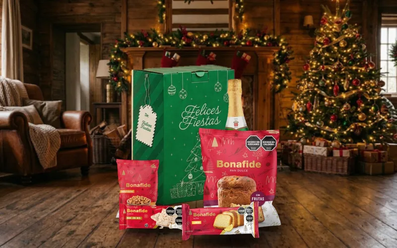 Caja Bonafide Económica: La Bonafide más accesible: sidra, pan dulce, budín y confitería de la marca.